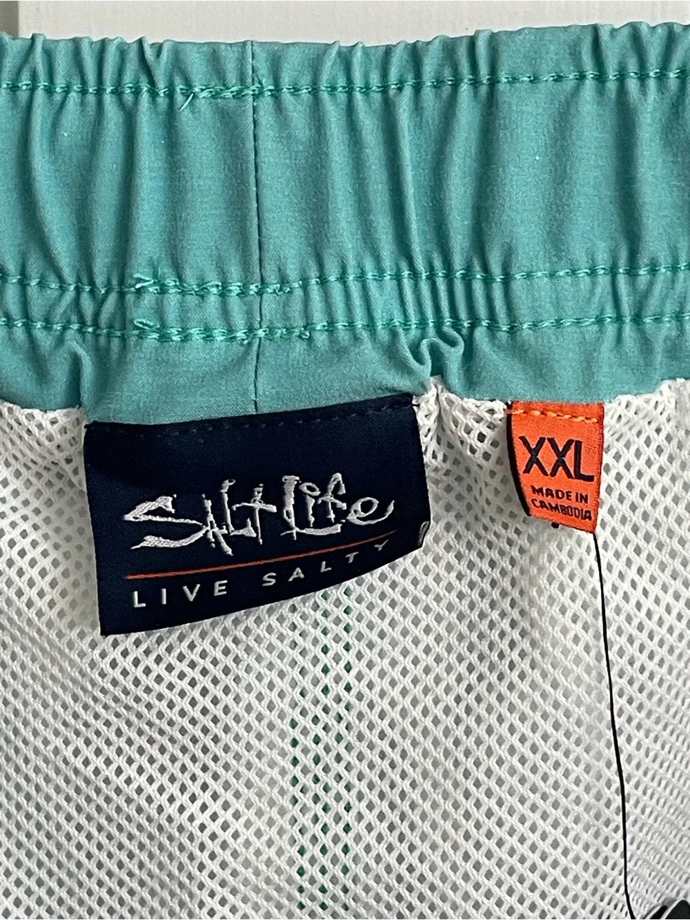 Salt Life Men’s Teal Patterned Swim Trunks with Yellow & Navy Accents